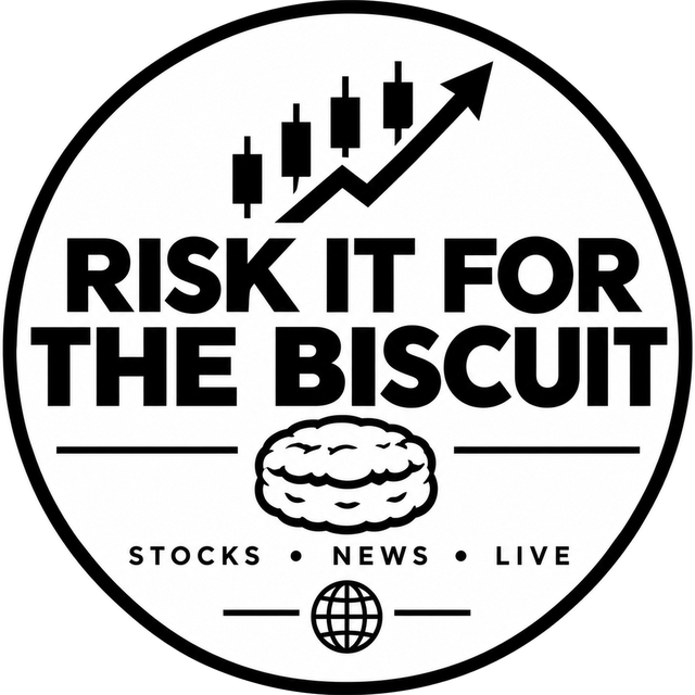 Risk It For The Biscuit logo: a biscuit under a rising candlestick chart, with Stocks • News • Live